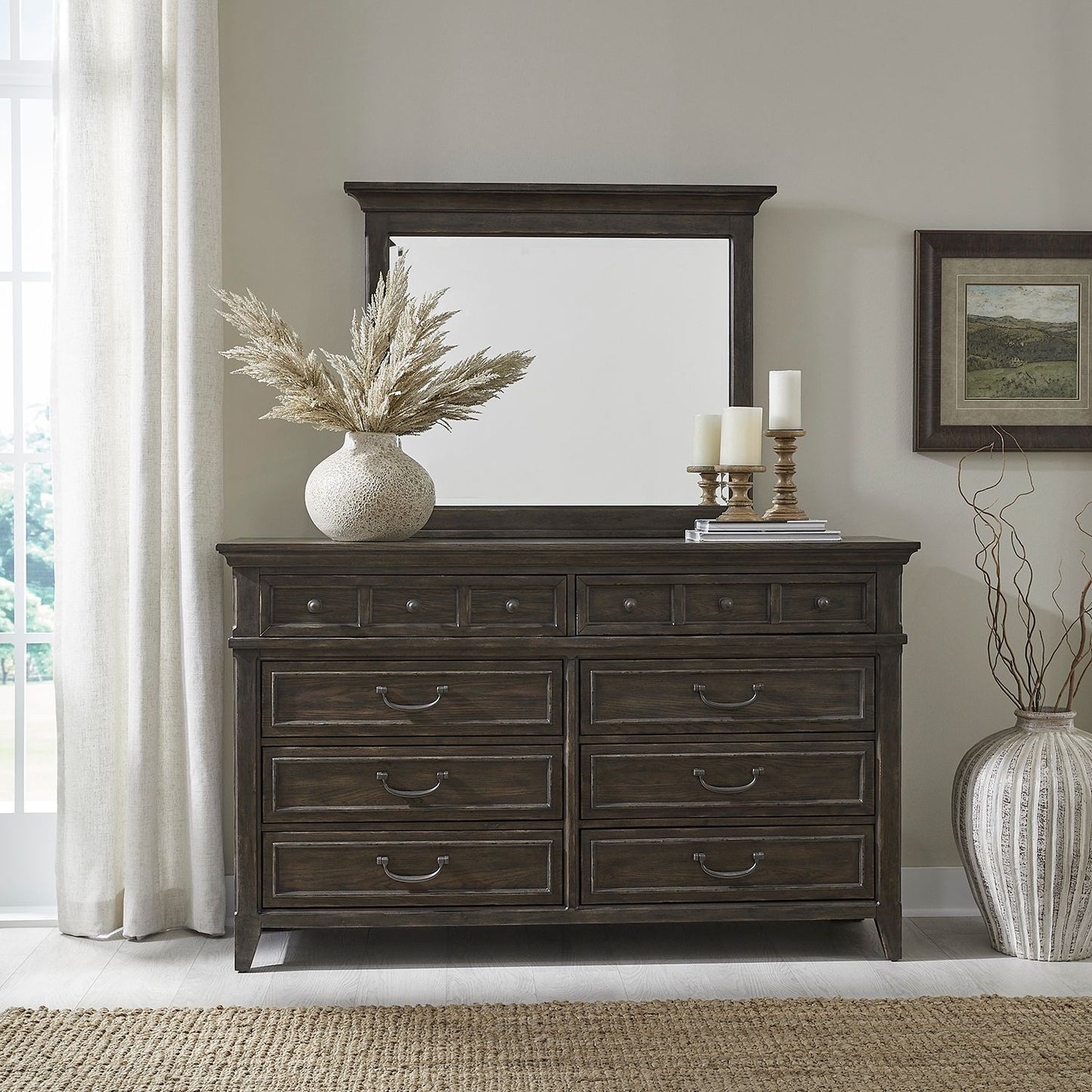 Paradise Upholstered Bed, Dresser, Mirror, Chest & Nightstands