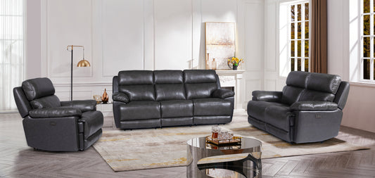 Dynamite Dual Power Leather Reclining Sofa-loveseat & Chair