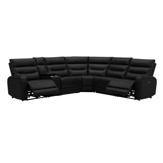 Ebony 6pc Black Leather sectional Dual Power