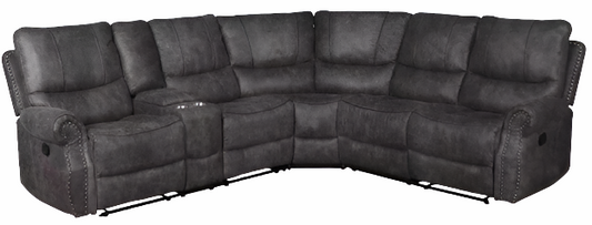 Charcoal 3pc Manual Reclining Sectional with Nail Heads