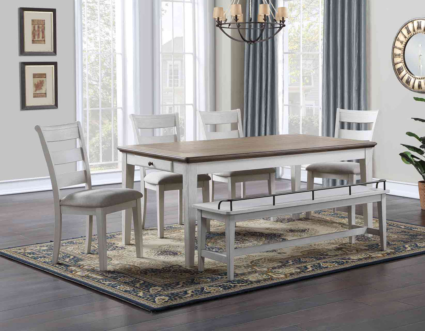 Pendleton Dining Set (Table, 4 Side Chairs & Bench)