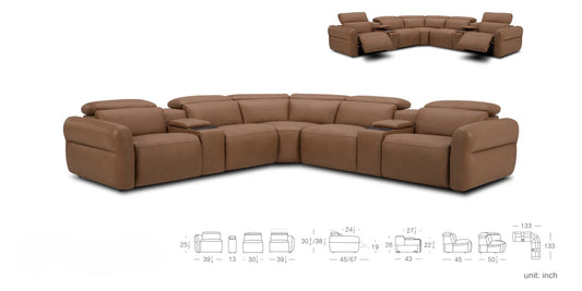 Saddle 7pc Leather Power Sectional