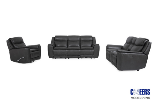 Charcoal Double Power Reclining Sofa, Loveseat & Manual Recliner